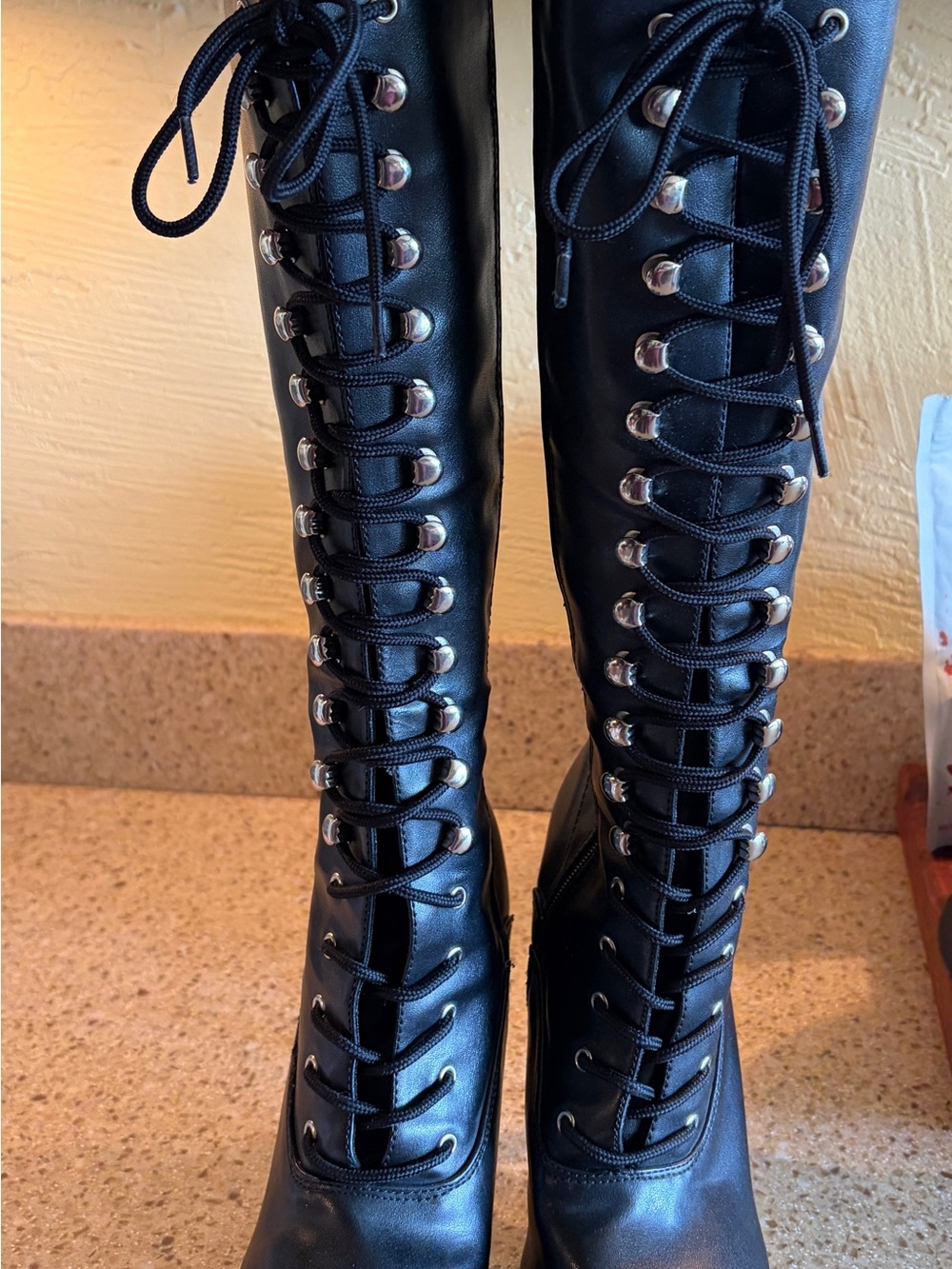 Funtasma Black Lace-Up Knee Boots with Silver Eyelets